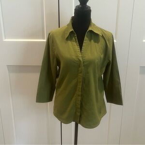 Relaxed Olive Green Button-Front David N Women's Shirt